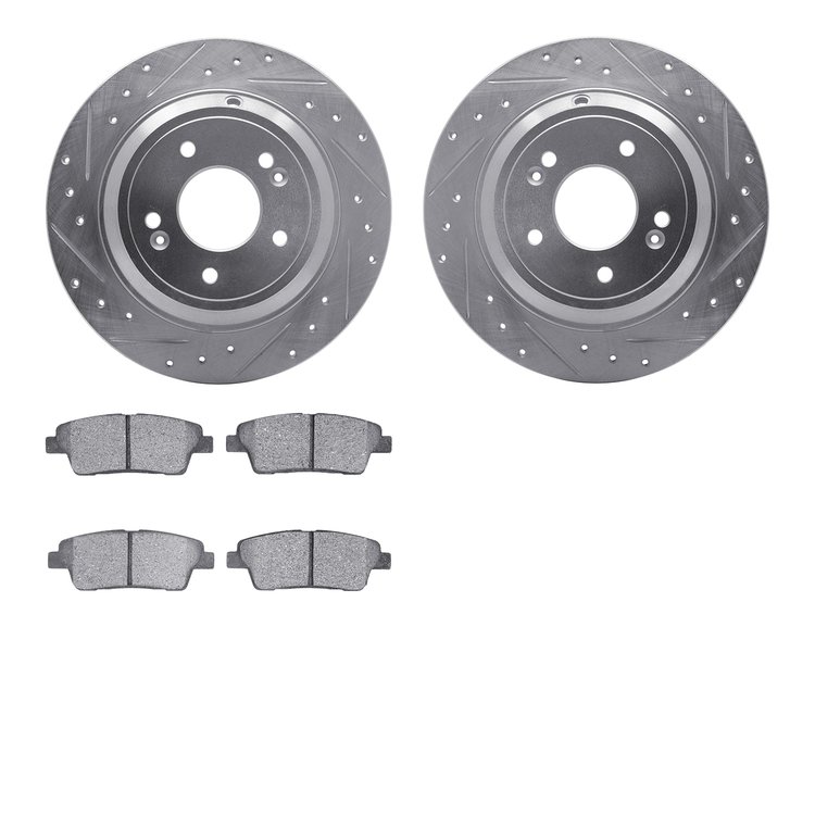 7302-03103 Drilled/Slotted Brake Rotor with 3000-Series Ceramic Brake Pads Kit [Silver], 2018-2020 Kia/Hyundai/Genesis, Position