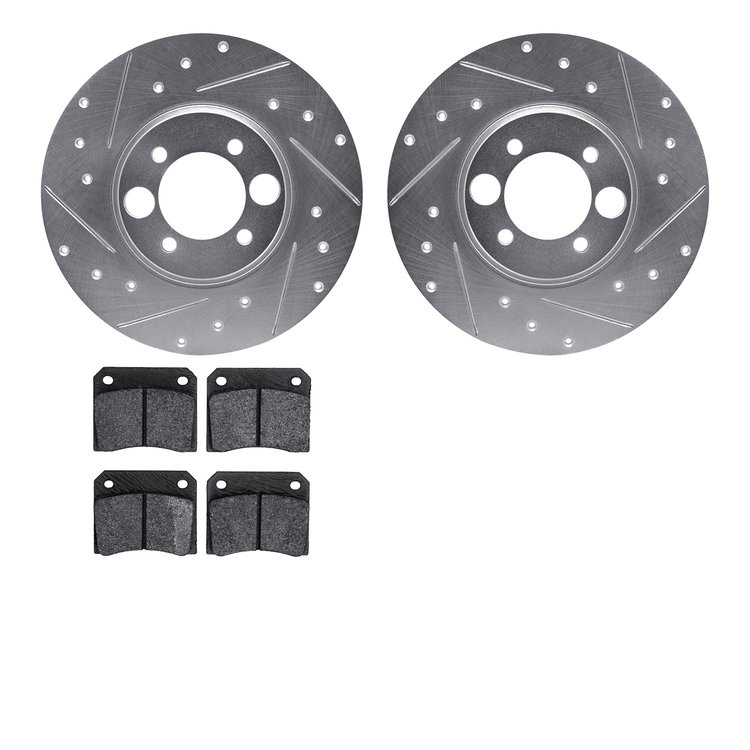 7302-20003 Drilled/Slotted Brake Rotor with 3000-Series Ceramic Brake Pads Kit [Silver], 1968-1987 Jaguar, Position: Rear