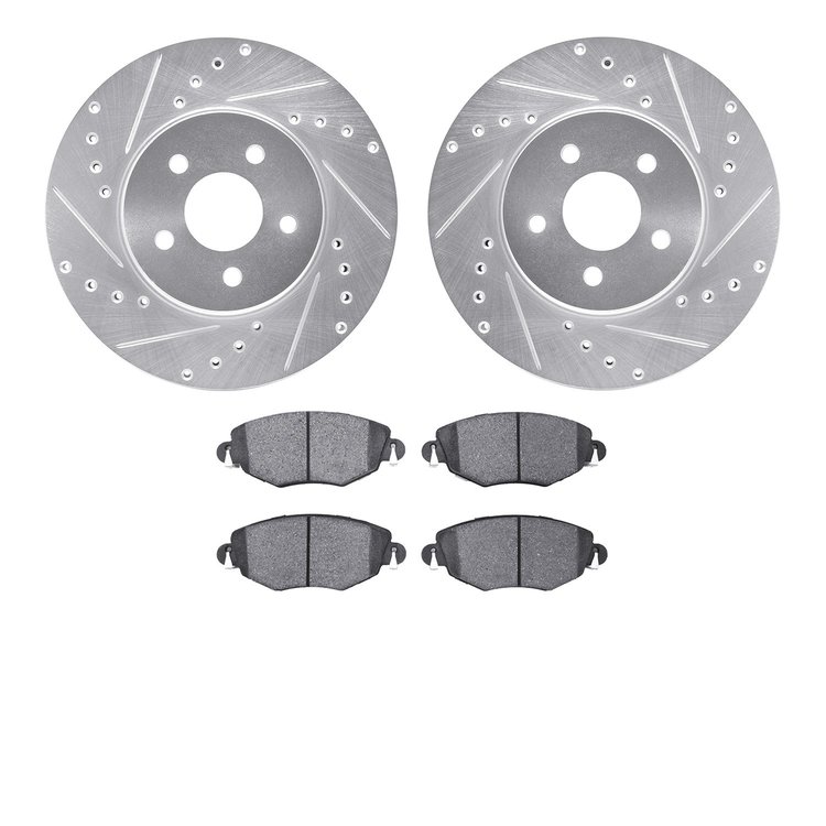 7302-20012 Drilled/Slotted Brake Rotor with 3000-Series Ceramic Brake Pads Kit [Silver], 2001-2008 Multiple Makes/Models, Positi