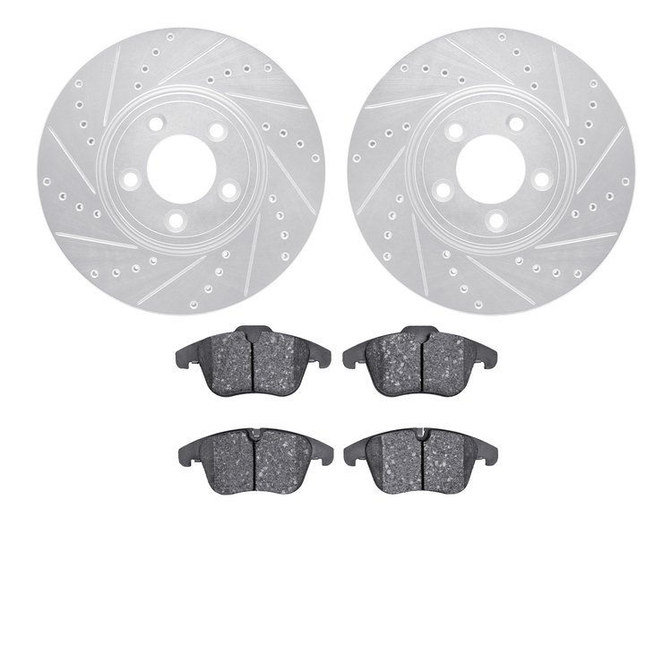 7302-20020 Drilled/Slotted Brake Rotor with 3000-Series Ceramic Brake Pads Kit [Silver], 2006-2008 Jaguar, Position: Front