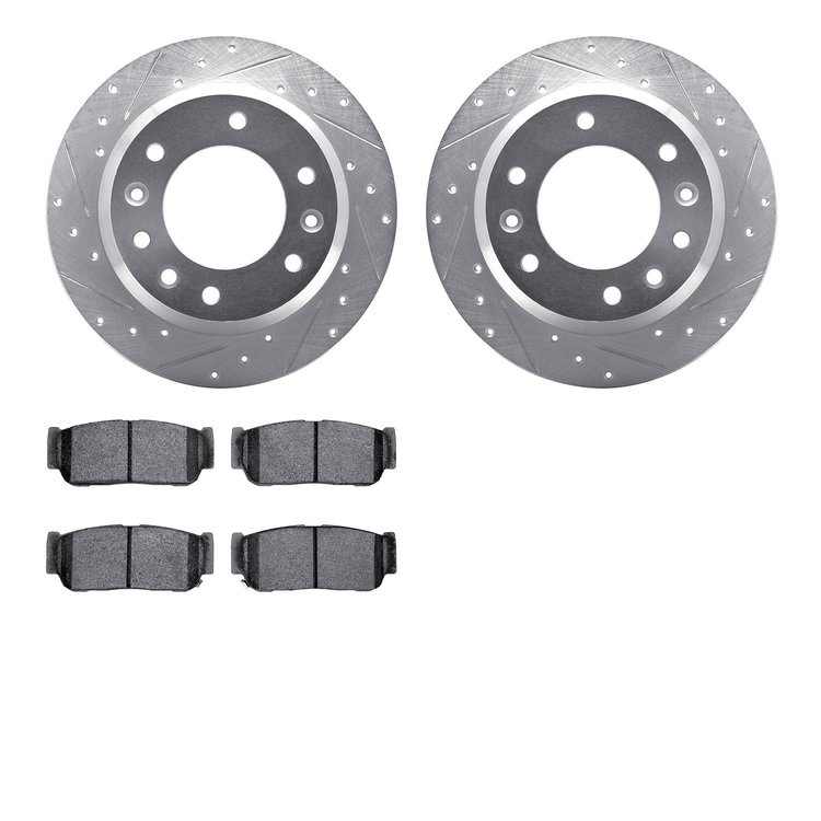 7302-21001 Drilled/Slotted Brake Rotor with 3000-Series Ceramic Brake Pads Kit [Silver], 2006-2006 Kia/Hyundai/Genesis, Position