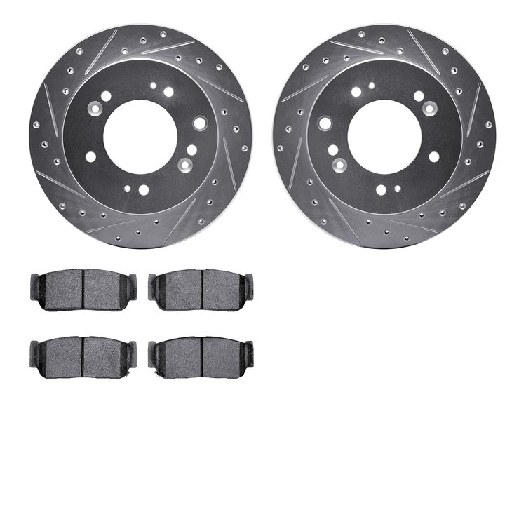 7302-21020 Drilled/Slotted Brake Rotor with 3000-Series Ceramic Brake Pads Kit [Silver], 2007-2009 Kia/Hyundai/Genesis, Position
