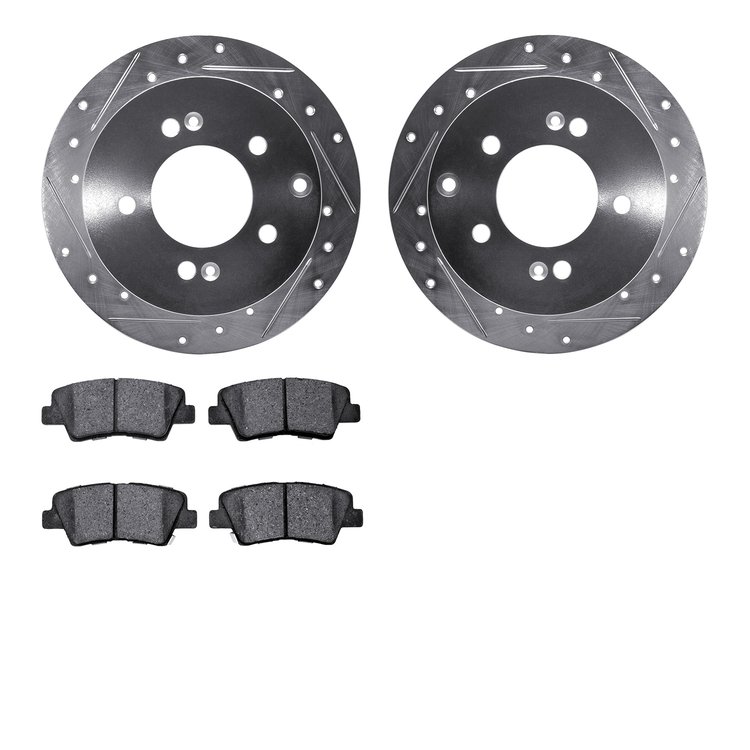 7302-21028 Drilled/Slotted Brake Rotor with 3000-Series Ceramic Brake Pads Kit [Silver], 2010-2013 Kia/Hyundai/Genesis, Position