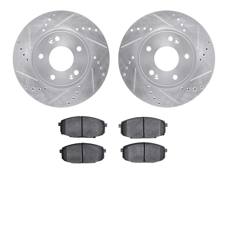 7302-21030 Drilled/Slotted Brake Rotor with 3000-Series Ceramic Brake Pads Kit [Silver], 2010-2013 Kia/Hyundai/Genesis, Position