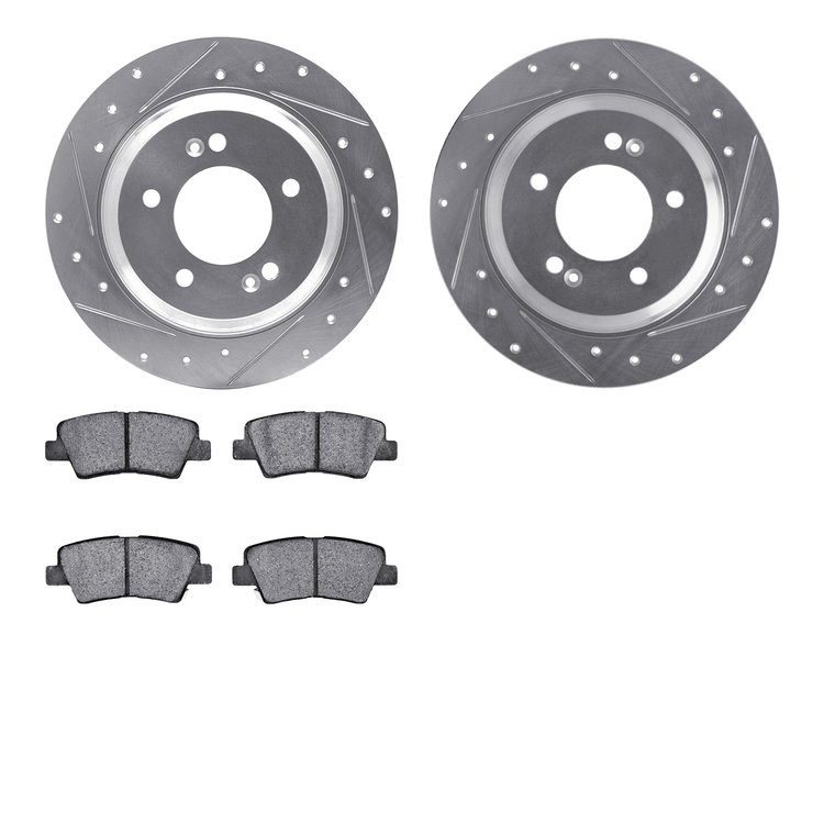 7302-21033 Drilled/Slotted Brake Rotor with 3000-Series Ceramic Brake Pads Kit [Silver], Fits Select Kia/Hyundai/Genesis, Positi