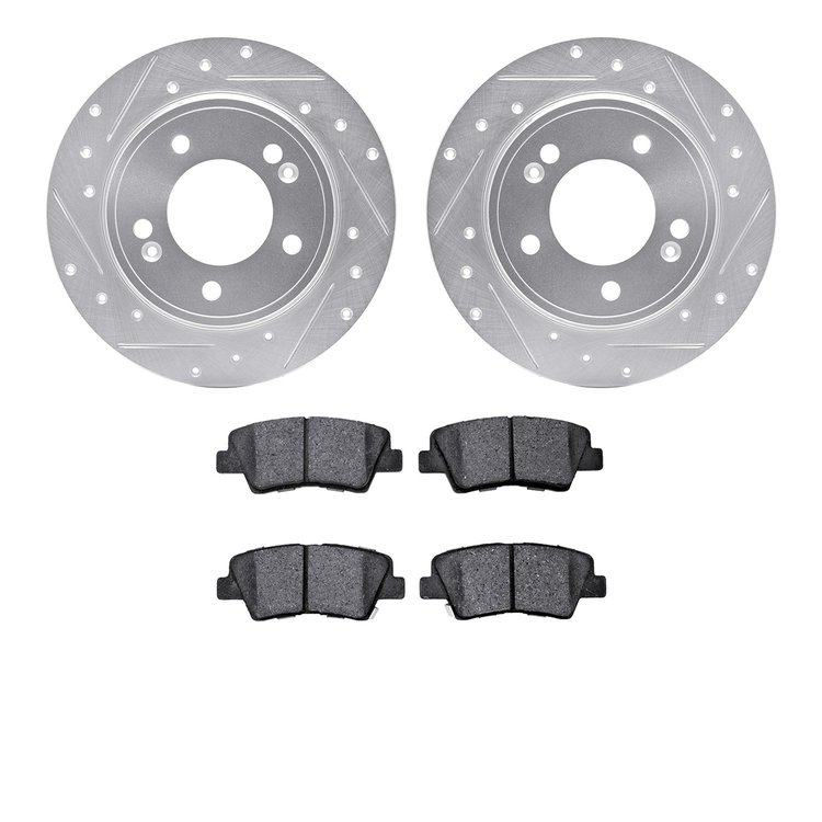 7302-21036 Drilled/Slotted Brake Rotor with 3000-Series Ceramic Brake Pads Kit [Silver], Fits Select Kia/Hyundai/Genesis, Positi