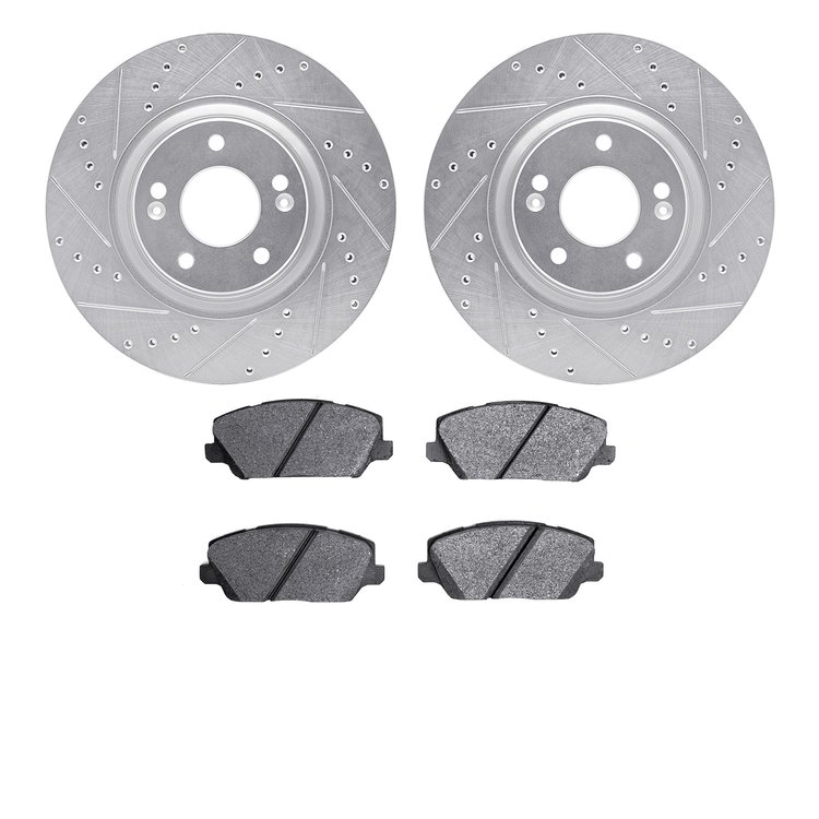 7302-21044 Drilled/Slotted Brake Rotor with 3000-Series Ceramic Brake Pads Kit [Silver], 2017-2020 Kia/Hyundai/Genesis, Position