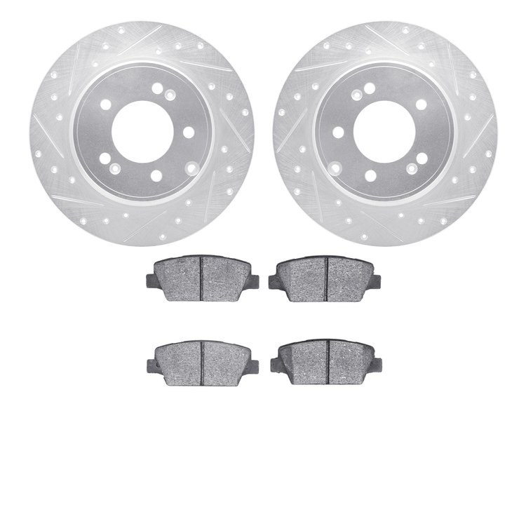 7302-21045 Drilled/Slotted Brake Rotor with 3000-Series Ceramic Brake Pads Kit [Silver], 2017-2019 Kia/Hyundai/Genesis, Position