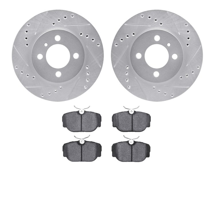 7302-31006 Drilled/Slotted Brake Rotor with 3000-Series Ceramic Brake Pads Kit [Silver], 1984-1991 BMW, Position: Front