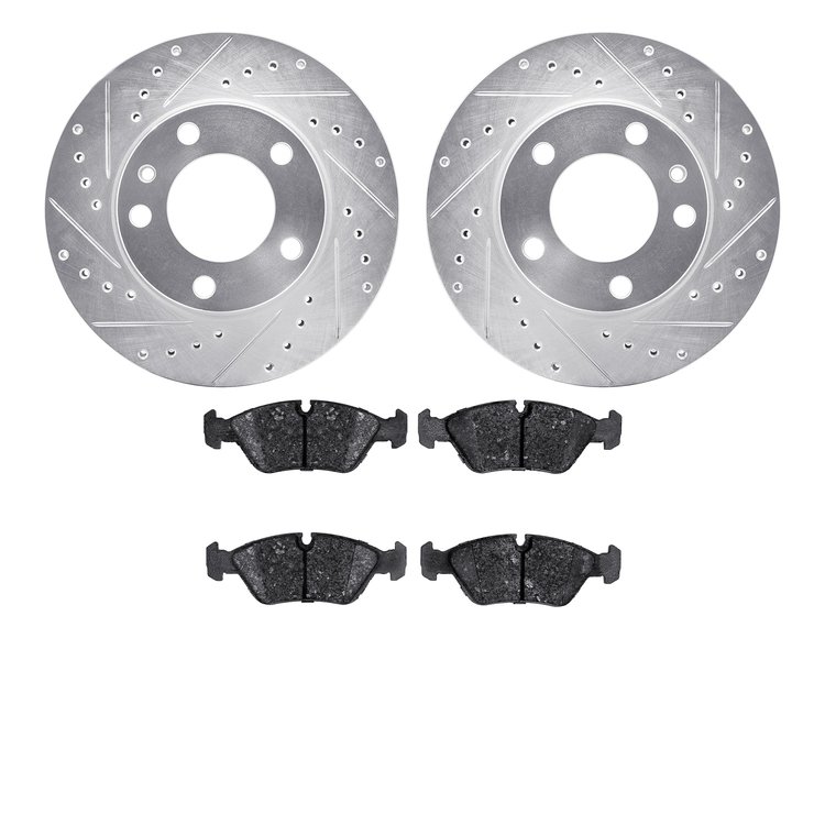 7302-31013 Drilled/Slotted Brake Rotor with 3000-Series Ceramic Brake Pads Kit [Silver], 1982-1989 BMW, Position: Front