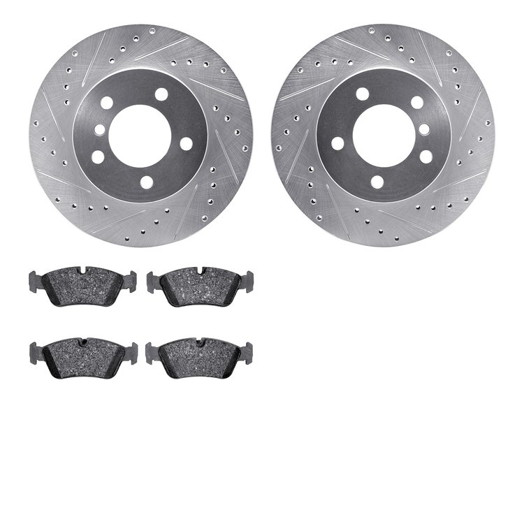 7302-31039 Drilled/Slotted Brake Rotor with 3000-Series Ceramic Brake Pads Kit [Silver], 1999-2008 BMW, Position: Front