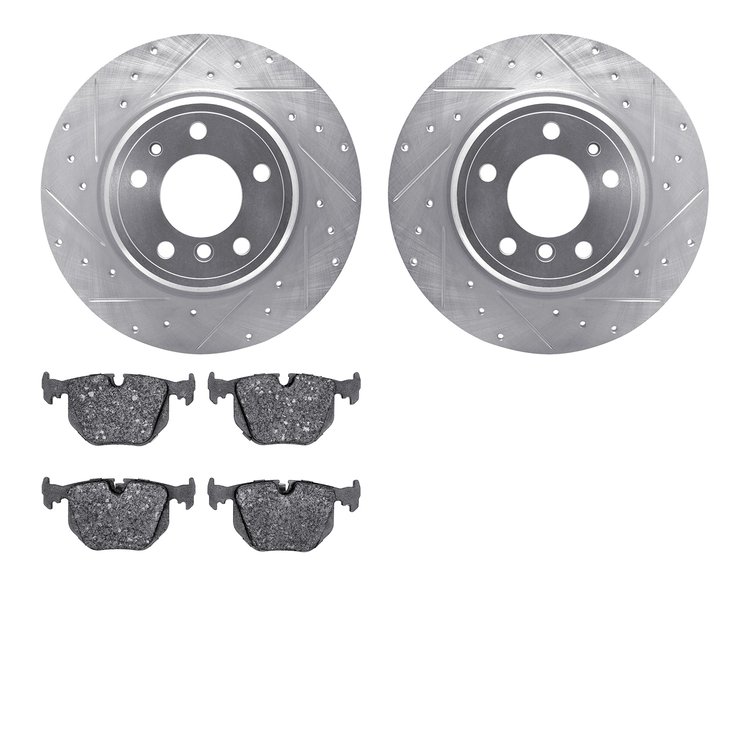 7302-31048 Drilled/Slotted Brake Rotor with 3000-Series Ceramic Brake Pads Kit [Silver], 1991-2001 BMW, Position: Rear