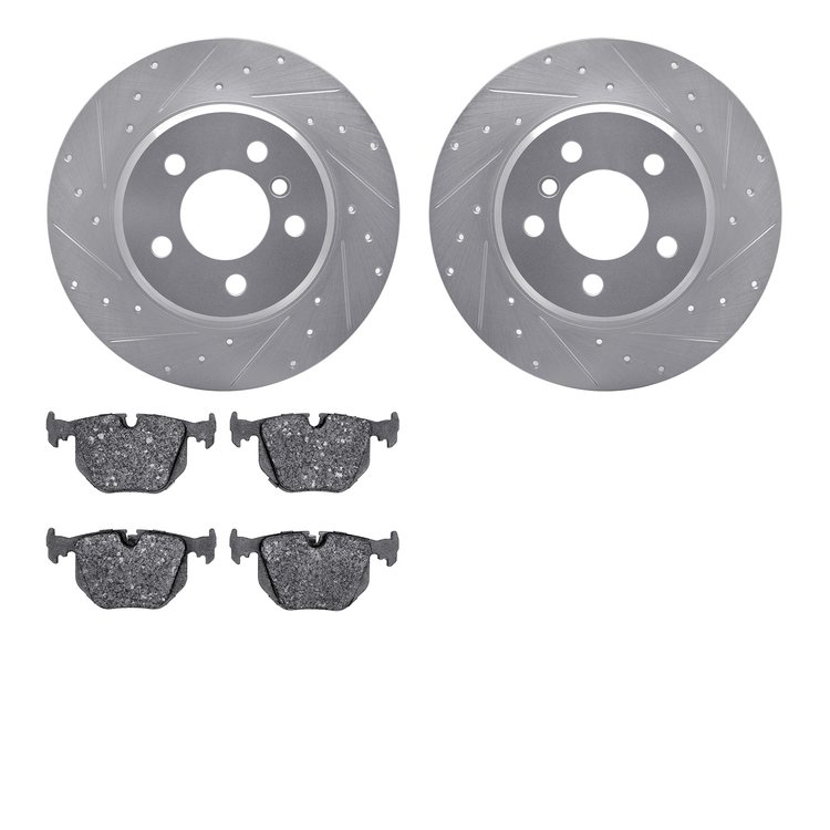 7302-31052 Drilled/Slotted Brake Rotor with 3000-Series Ceramic Brake Pads Kit [Silver], 2000-2006 BMW, Position: Rear