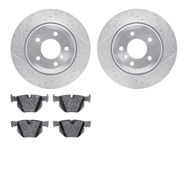 7302-31055 Drilled/Slotted Brake Rotor with 3000-Series Ceramic Brake Pads Kit [Silver], 2004-2010 BMW, Position: Rear