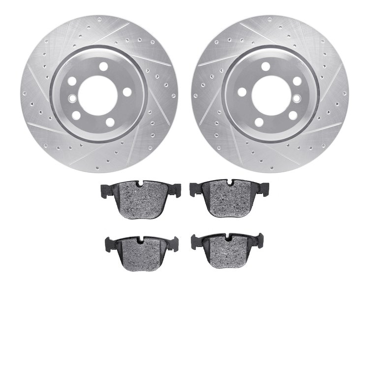 7302-31074 Drilled/Slotted Brake Rotor with 3000-Series Ceramic Brake Pads Kit [Silver], 2005-2008 BMW, Position: Rear