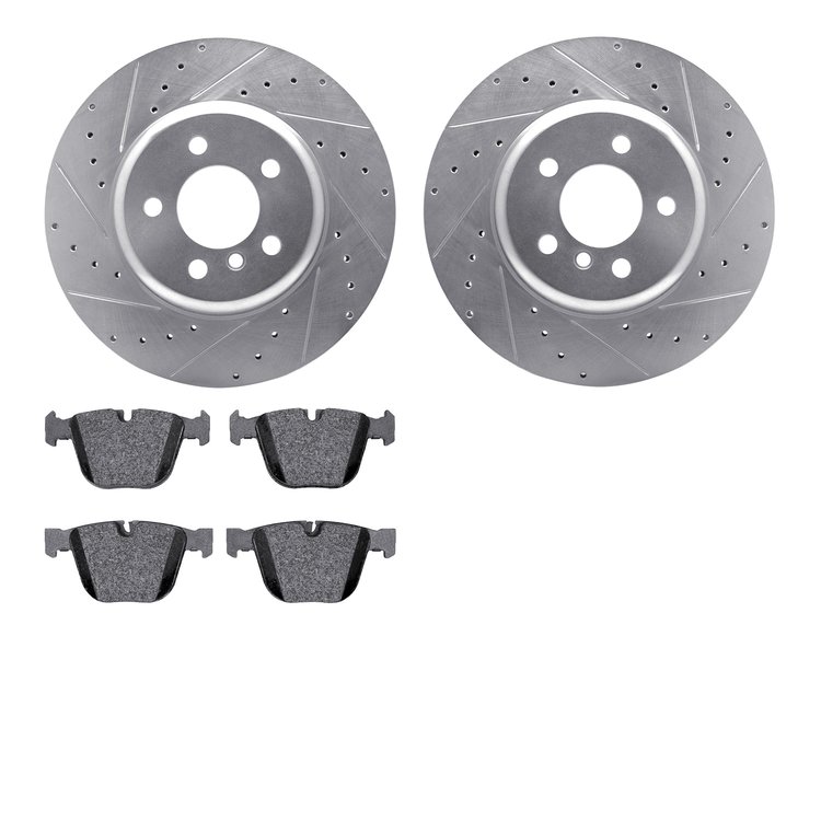 7302-31077 Drilled/Slotted Brake Rotor with 3000-Series Ceramic Brake Pads Kit [Silver], 2010-2017 BMW, Position: Rear
