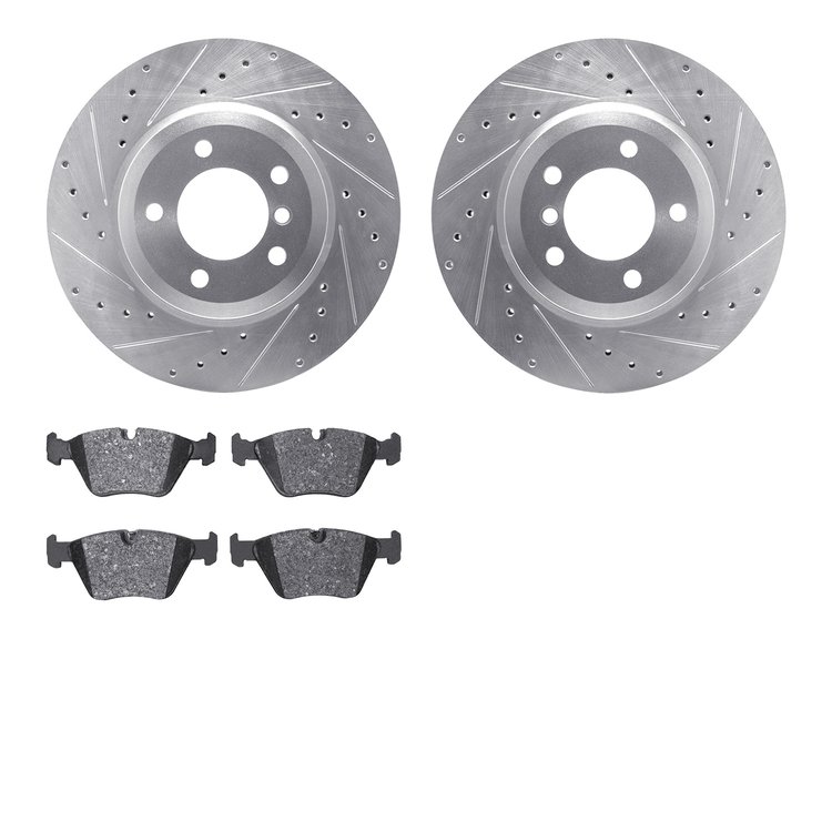 7302-31078 Drilled/Slotted Brake Rotor with 3000-Series Ceramic Brake Pads Kit [Silver], 2001-2008 BMW, Position: Front