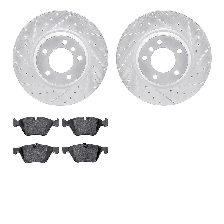 7302-31083 Drilled/Slotted Brake Rotor with 3000-Series Ceramic Brake Pads Kit [Silver], 2006-2012 BMW, Position: Front