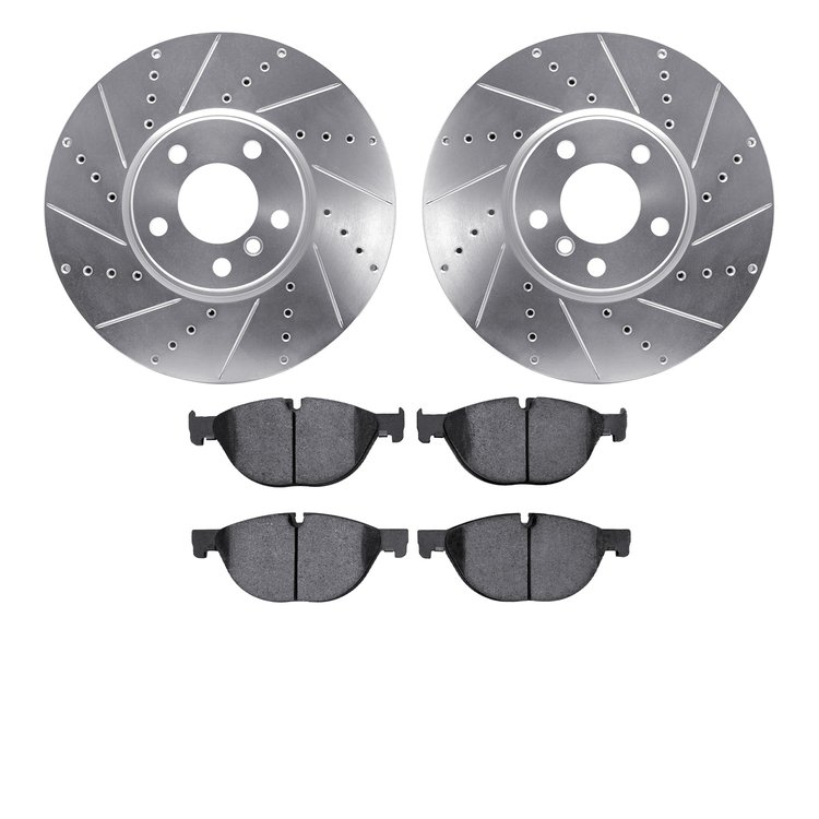 7302-31100 Drilled/Slotted Brake Rotor with 3000-Series Ceramic Brake Pads Kit [Silver], 2010-2018 BMW, Position: Front