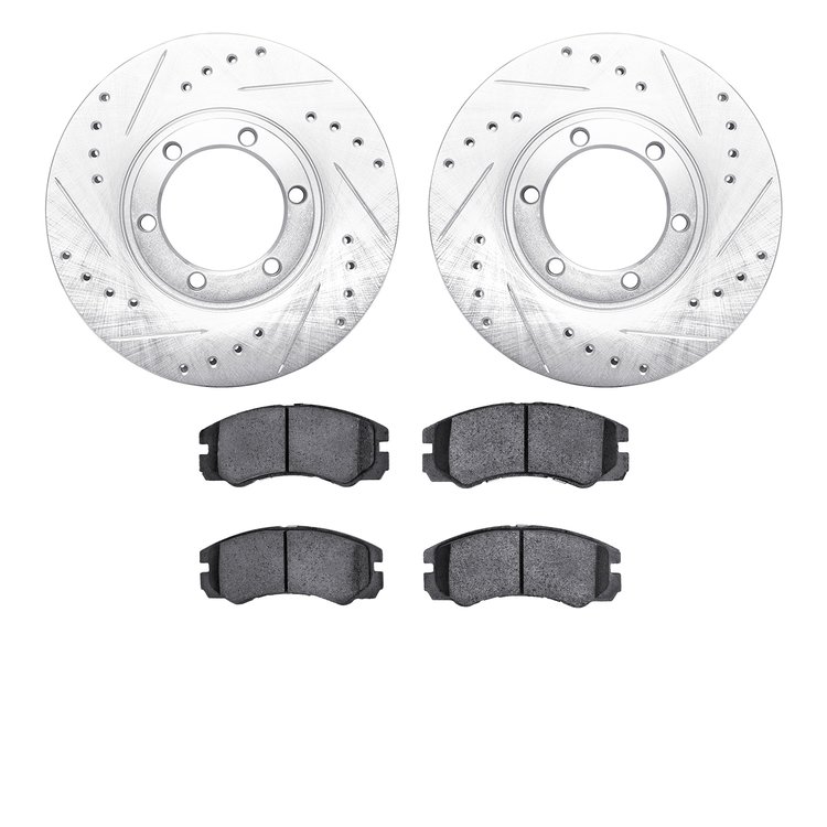 7302-37011 Drilled/Slotted Brake Rotor with 3000-Series Ceramic Brake Pads Kit [Silver], 1992-1995 Multiple Makes/Models, Positi