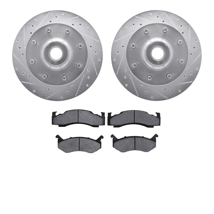 7302-40003 Drilled/Slotted Brake Rotor with 3000-Series Ceramic Brake Pads Kit [Silver], 1978-1997 Mopar, Position: Front