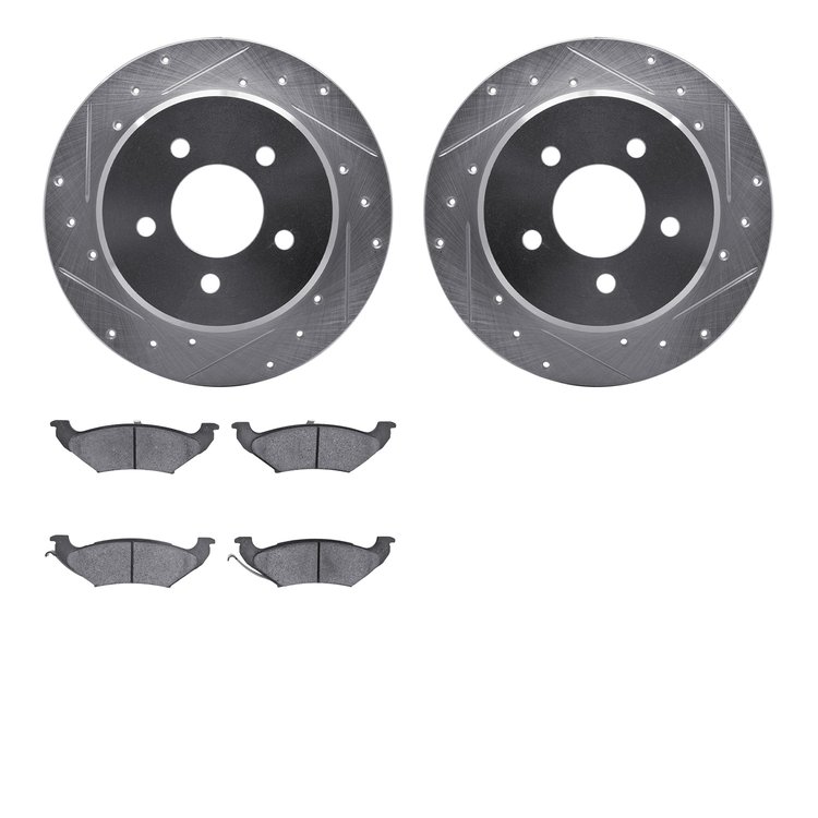 7302-40072 Drilled/Slotted Brake Rotor with 3000-Series Ceramic Brake Pads Kit [Silver], 1997-2000 Mopar, Position: Rear