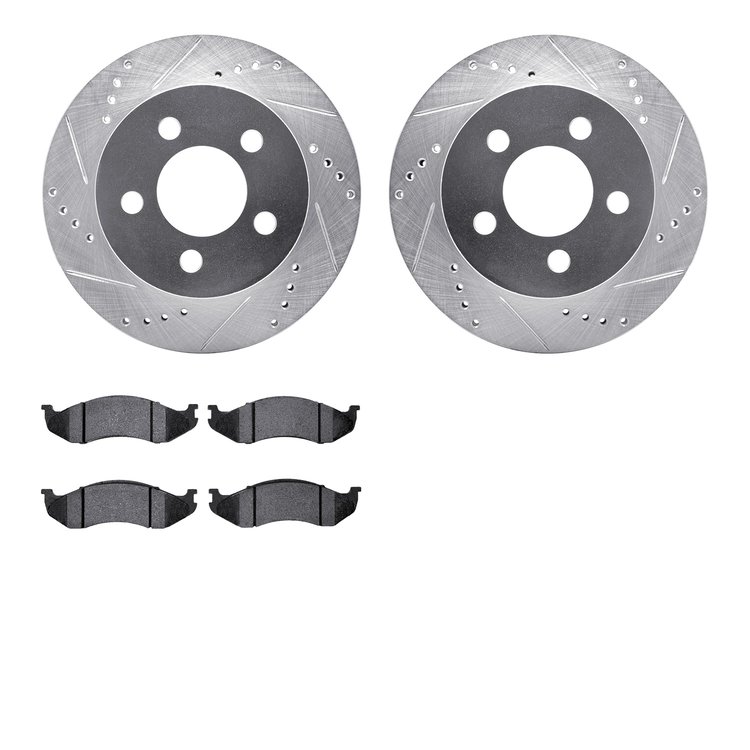 7302-42016 Drilled/Slotted Brake Rotor with 3000-Series Ceramic Brake Pads Kit [Silver], 1999-2006 Mopar, Position: Front