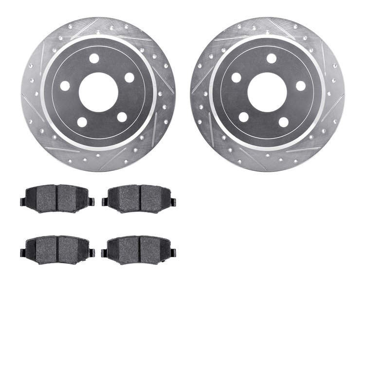 7302-42035 Drilled/Slotted Brake Rotor with 3000-Series Ceramic Brake Pads Kit [Silver], 2007-2018 Mopar, Position: Rear