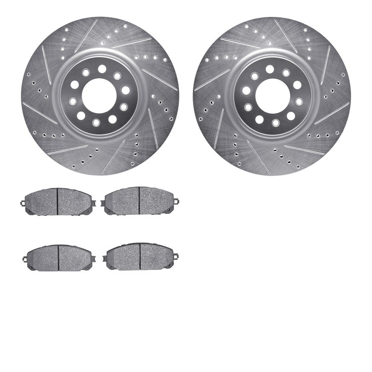 7302-42043 Drilled/Slotted Brake Rotor with 3000-Series Ceramic Brake Pads Kit [Silver], Fits Select Mopar, Position: Front