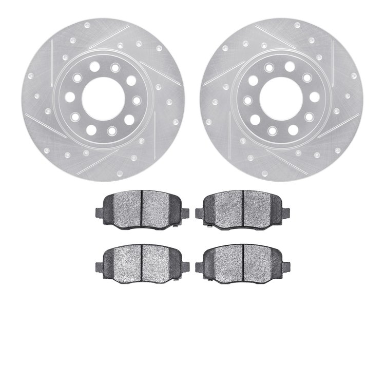 7302-42045 Drilled/Slotted Brake Rotor with 3000-Series Ceramic Brake Pads Kit [Silver], Fits Select Mopar, Position: Rear