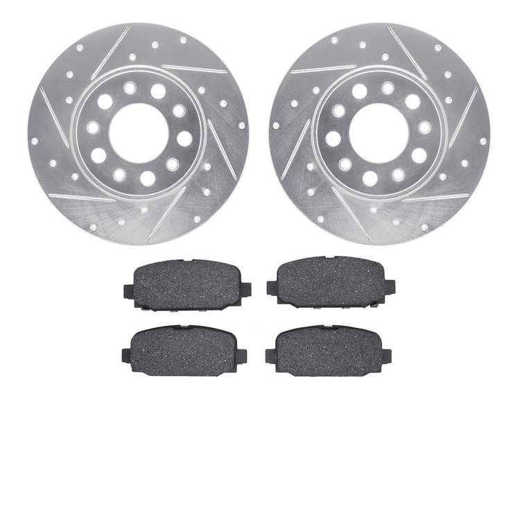 7302-42052 Drilled/Slotted Brake Rotor with 3000-Series Ceramic Brake Pads Kit [Silver], Fits Select Mopar, Position: Rear
