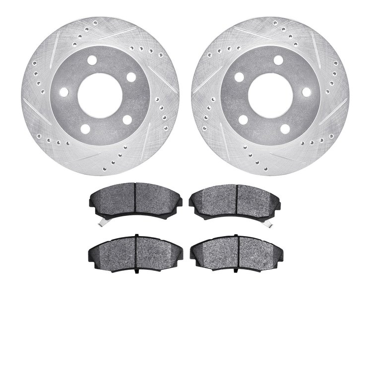 7302-45001 Drilled/Slotted Brake Rotor with 3000-Series Ceramic Brake Pads Kit [Silver], 1986-1992 GM, Position: Front