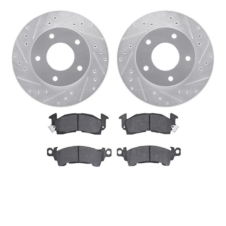 7302-45002 Drilled/Slotted Brake Rotor with 3000-Series Ceramic Brake Pads Kit [Silver], 1977-1978 GM, Position: Rear