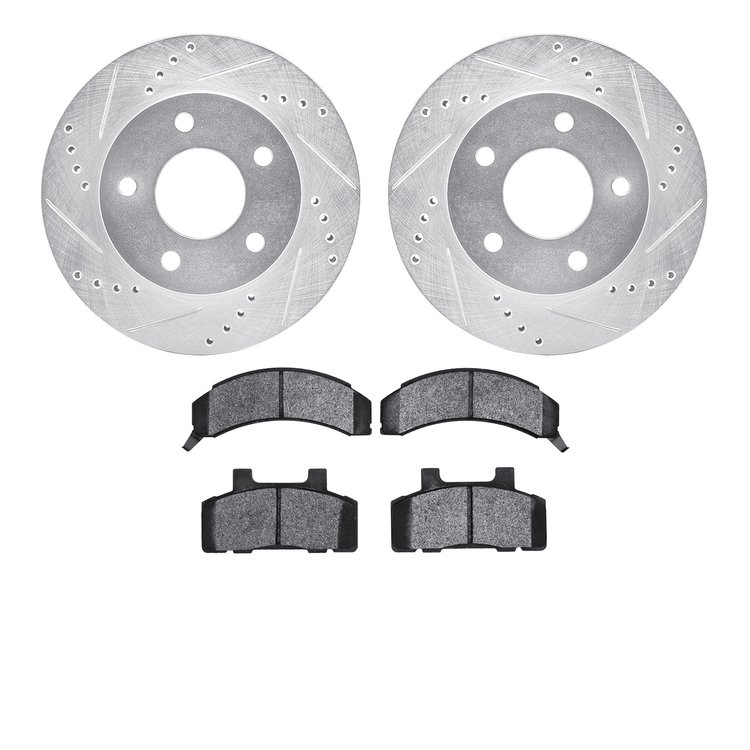 7302-45004 Drilled/Slotted Brake Rotor with 3000-Series Ceramic Brake Pads Kit [Silver], 1983-1996 GM, Position: Front