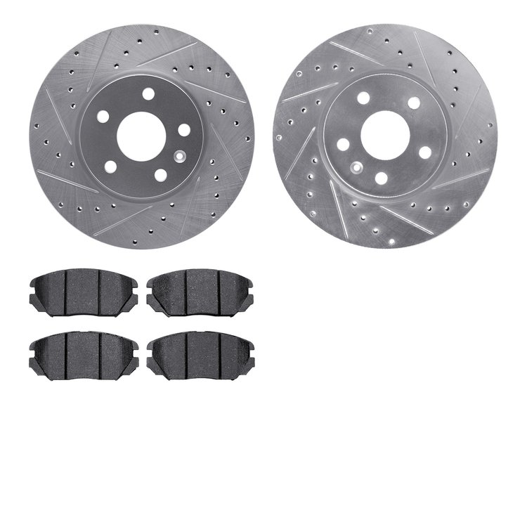 7302-45022 Drilled/Slotted Brake Rotor with 3000-Series Ceramic Brake Pads Kit [Silver], 2010-2020 GM, Position: Front