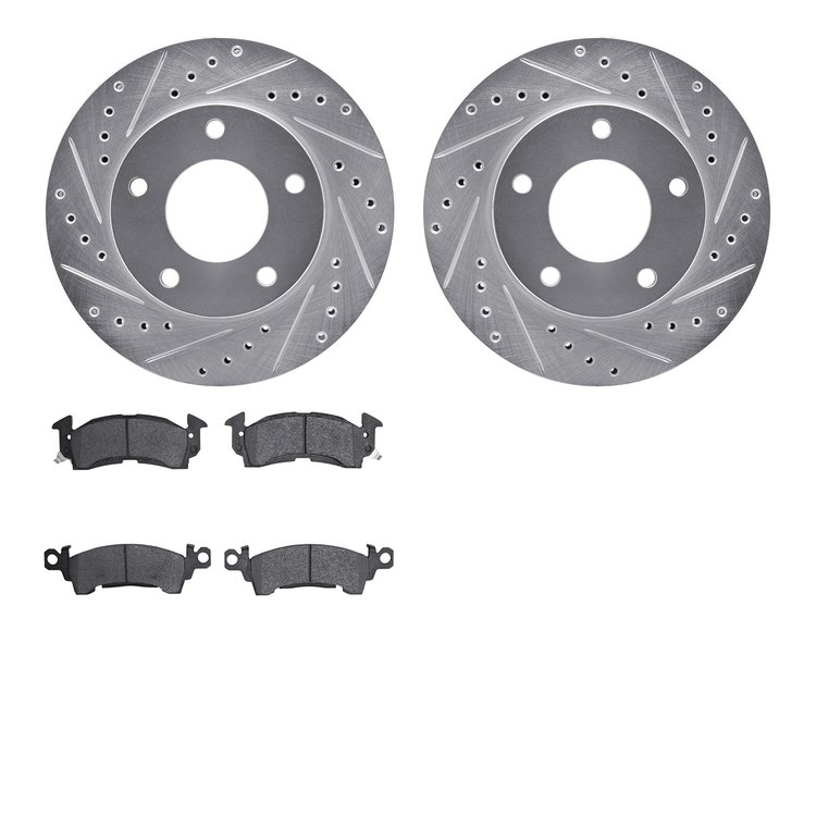 7302-46002 Drilled/Slotted Brake Rotor with 3000-Series Ceramic Brake Pads Kit [Silver], 1969-1978 GM, Position: Front