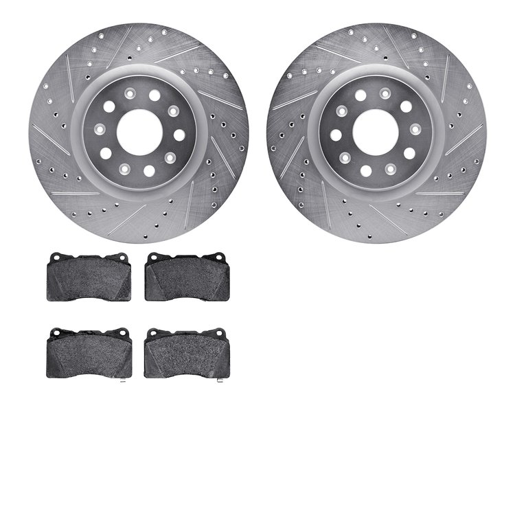 7302-46028 Drilled/Slotted Brake Rotor with 3000-Series Ceramic Brake Pads Kit [Silver], 2014-2020 GM, Position: Front