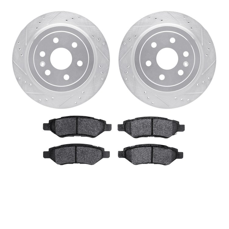 7302-46046 Drilled/Slotted Brake Rotor with 3000-Series Ceramic Brake Pads Kit [Silver], 2010-2016 GM, Position: Rear