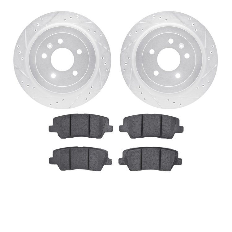 7302-46053 Drilled/Slotted Brake Rotor with 3000-Series Ceramic Brake Pads Kit [Silver], 2013-2019 GM, Position: Rear