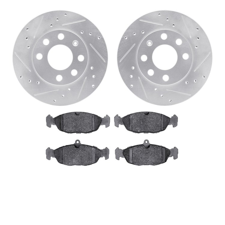 7302-47008 Drilled/Slotted Brake Rotor with 3000-Series Ceramic Brake Pads Kit [Silver], 1994-2010 GM, Position: Front