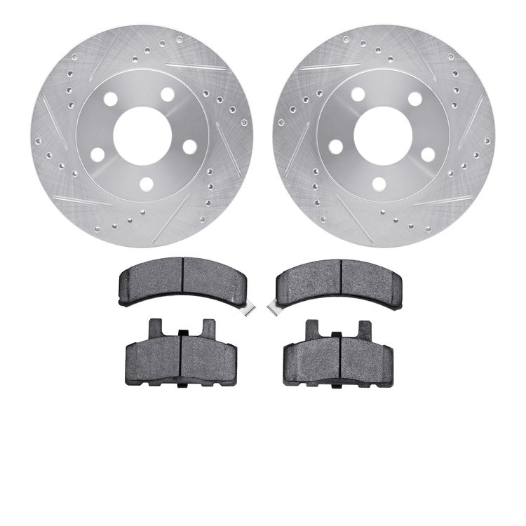 7302-47027 Drilled/Slotted Brake Rotor with 3000-Series Ceramic Brake Pads Kit [Silver], 1990-1993 GM, Position: Front