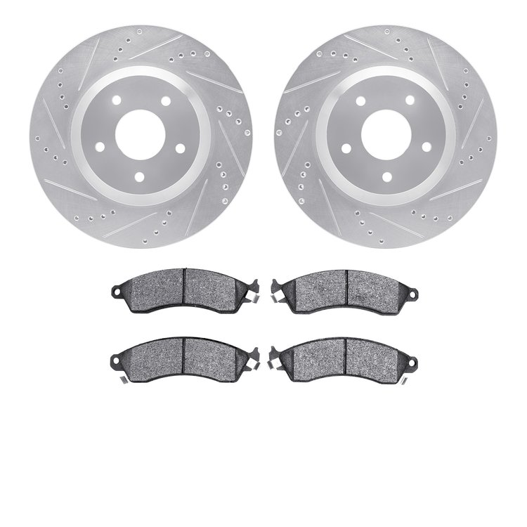 7302-47031 Drilled/Slotted Brake Rotor with 3000-Series Ceramic Brake Pads Kit [Silver], 1988-1996 GM, Position: Front