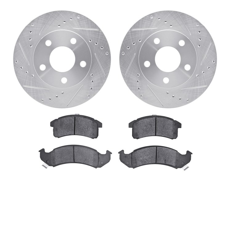 7302-47036 Drilled/Slotted Brake Rotor with 3000-Series Ceramic Brake Pads Kit [Silver], 1991-1993 GM, Position: Front