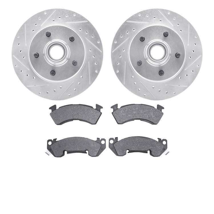 7302-47040 Drilled/Slotted Brake Rotor with 3000-Series Ceramic Brake Pads Kit [Silver], 1990-1990 GM, Position: Front