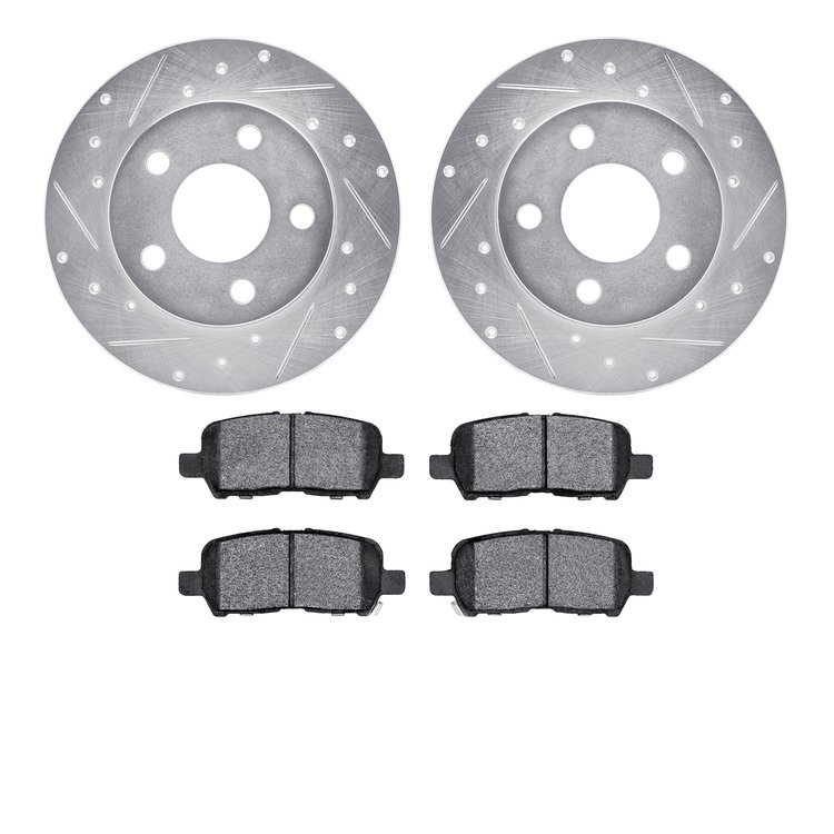 7302-47049 Drilled/Slotted Brake Rotor with 3000-Series Ceramic Brake Pads Kit [Silver], 2004-2016 GM, Position: Rear