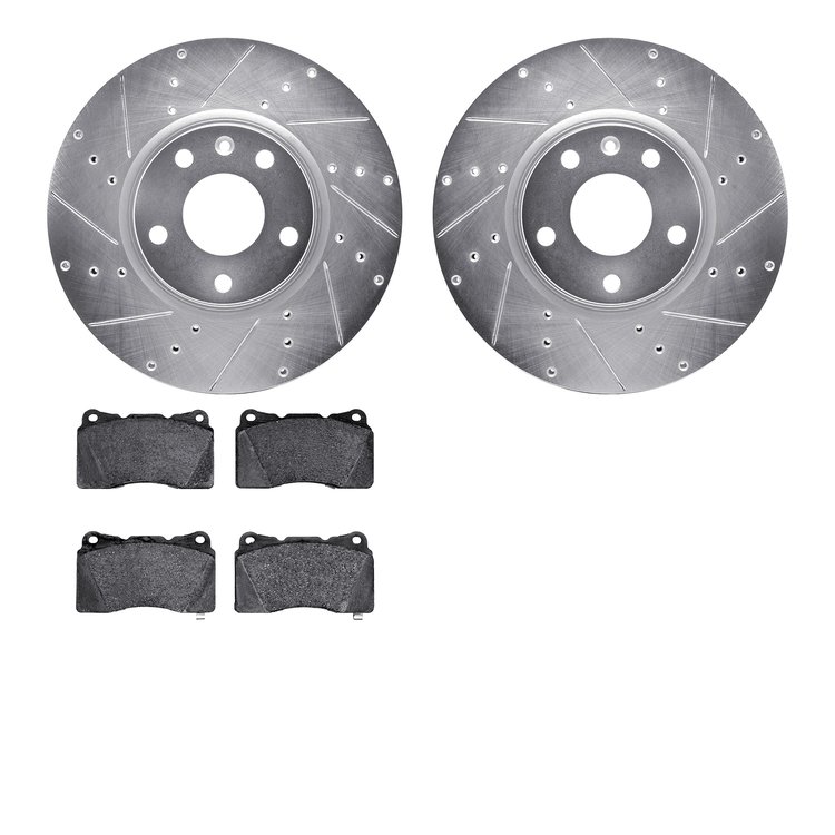 7302-47050 Drilled/Slotted Brake Rotor with 3000-Series Ceramic Brake Pads Kit [Silver], 2014-2019 GM, Position: Front