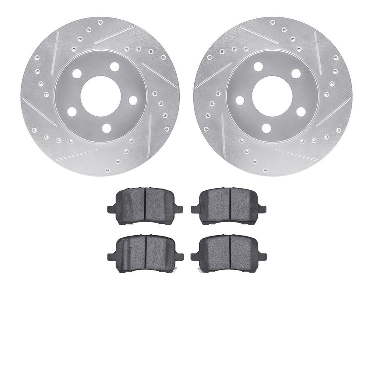 7302-47051 Drilled/Slotted Brake Rotor with 3000-Series Ceramic Brake Pads Kit [Silver], 2004-2008 GM, Position: Front