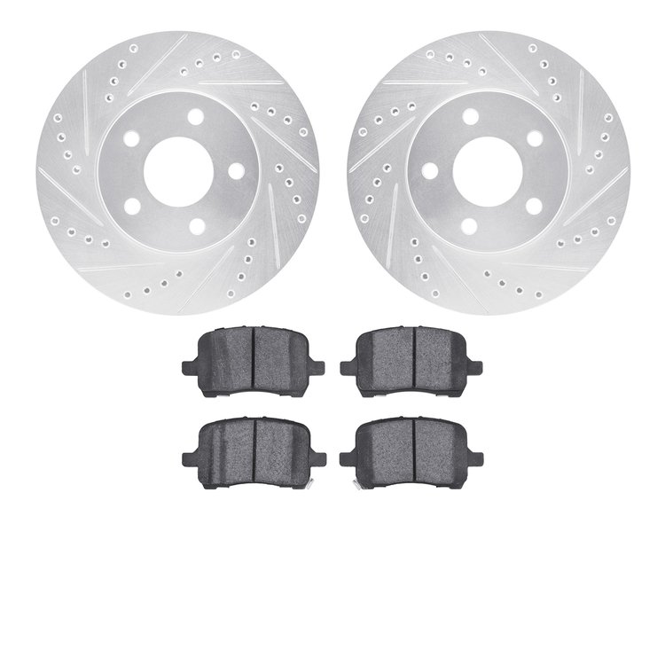 7302-47053 Drilled/Slotted Brake Rotor with 3000-Series Ceramic Brake Pads Kit [Silver], 2008-2008 GM, Position: Front