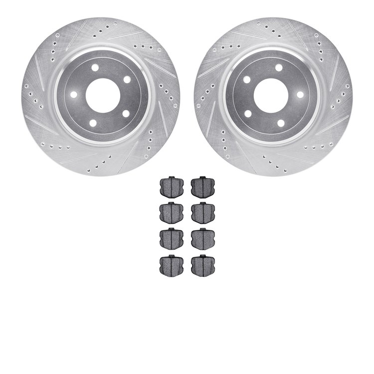 7302-47059 Drilled/Slotted Brake Rotor with 3000-Series Ceramic Brake Pads Kit [Silver], 2006-2013 GM, Position: Rear