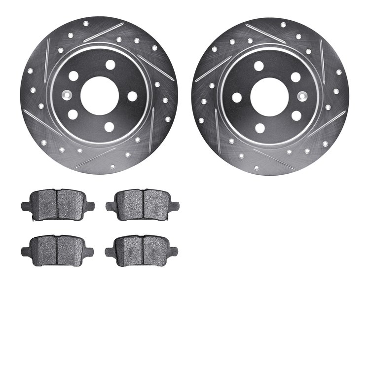 7302-47072 Drilled/Slotted Brake Rotor with 3000-Series Ceramic Brake Pads Kit [Silver], Fits Select GM, Position: Rear